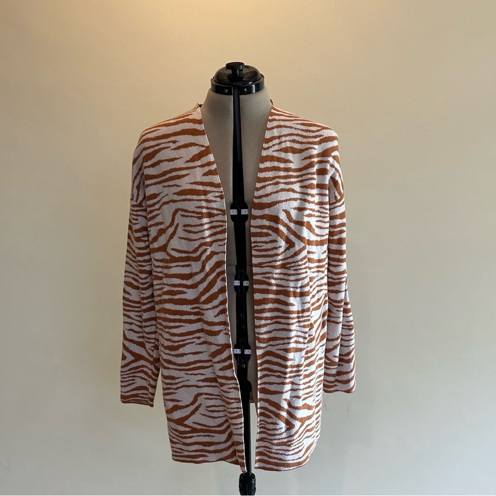 LOFT Outlet Tiger Animal Print Knit Cardigan Mustard Gold Color Size Large Women